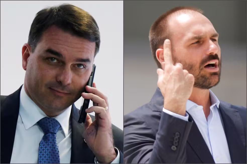 O senador Flávio Bolsonaro (à esquerda) e o deputado federal Eduardo Bolsonaro (à direita) — Foto: REUTERS/Adriano Machado