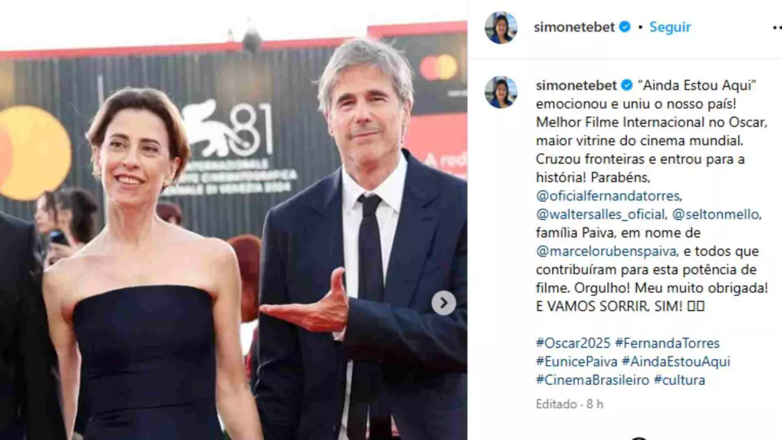Brasil levou o Oscar de Melhor Filme Internacional. (Reprodução Redes Sociais)