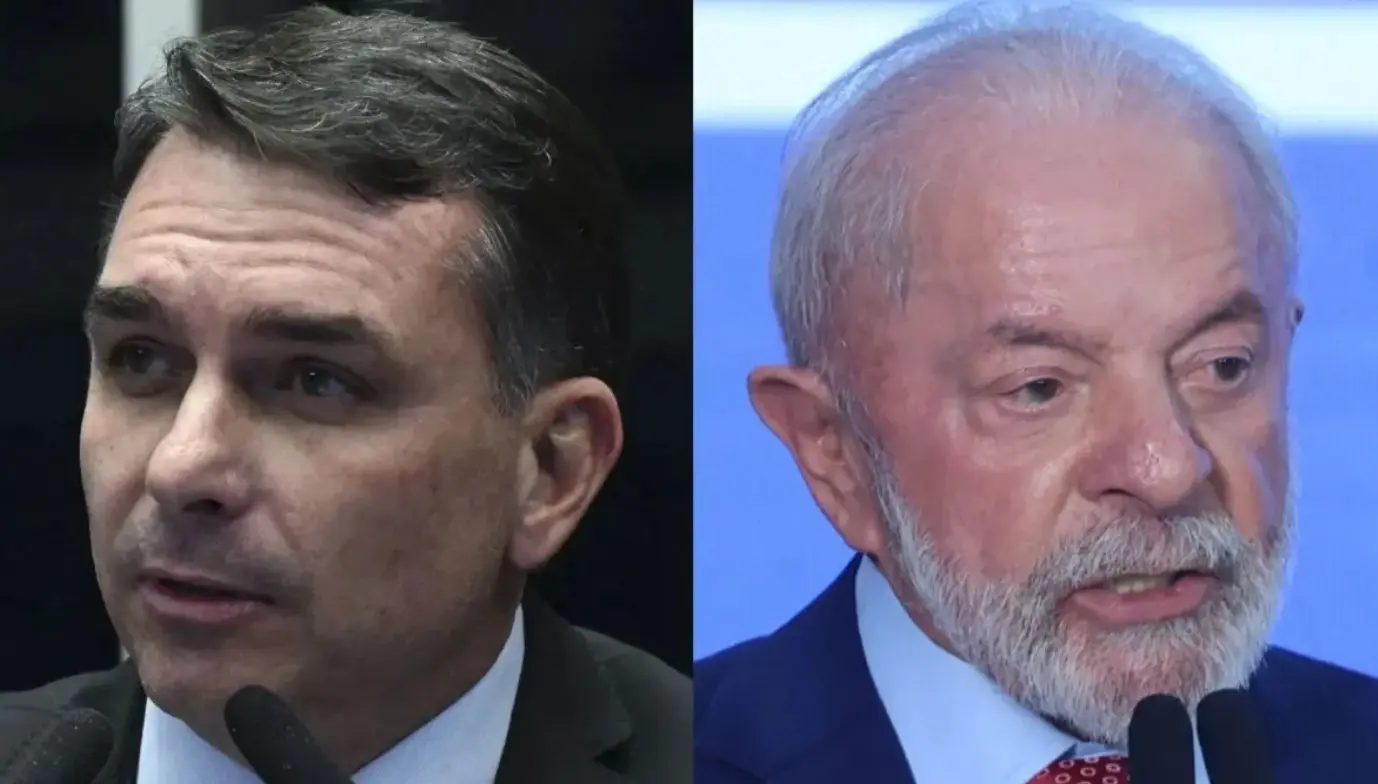 Flávio Bolsonaro e Lula, candidatos que lideram a polarização política do país. (Foto: Reprodução)