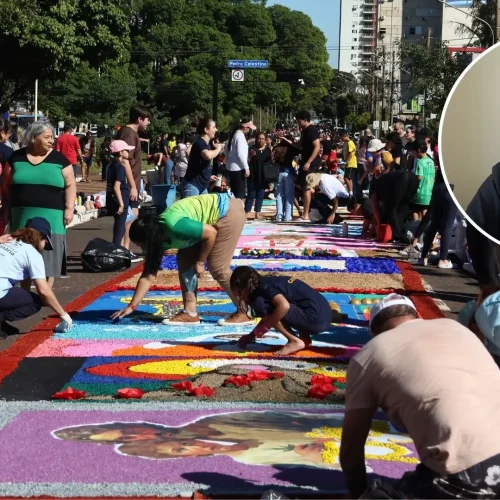 Tapetes decoram as ruas da cidade na data. (Foto: Thaís Cardoso/Jornal Midiamax)