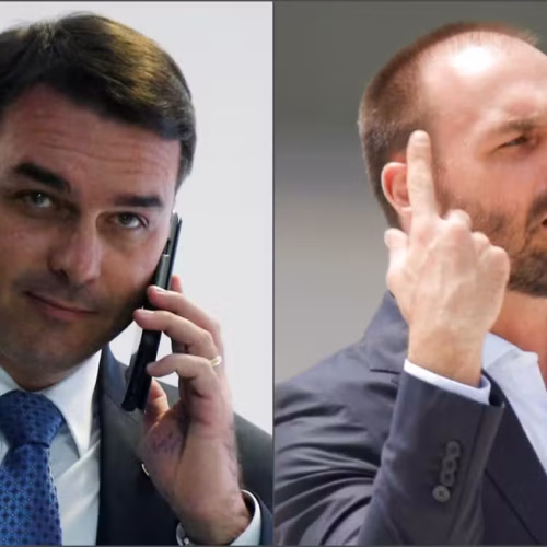 O senador Flávio Bolsonaro (à esquerda) e o deputado federal Eduardo Bolsonaro (à direita) — Foto: REUTERS/Adriano Machado