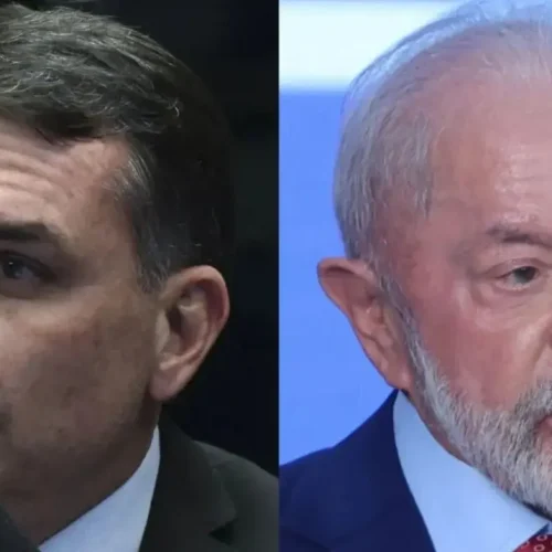 Flávio Bolsonaro e Lula, candidatos que lideram a polarização política do país. (Foto: Reprodução)