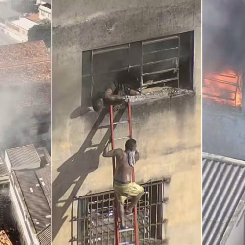Confecção pega fogo em Ramos, com pessoas presas no imóvel; resgate é dramático — Foto: Reprodução