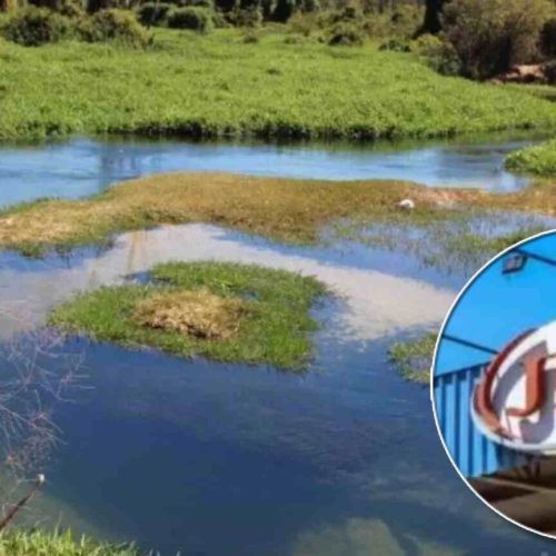 JBS enfrenta ação por poluição de córrego turístico em Nova Andradina. (Montagem: Reprodução / Detalhe da JBS: Arquivo, Jornal Midiamax)