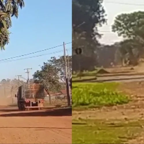Movimento de caminhões e carretas em via sem pavimentação (Fala Povo Midiamax)